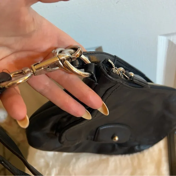 Coach black leather messenger crossbody bag shoulder silver hardware flap - Picture 13 of 16